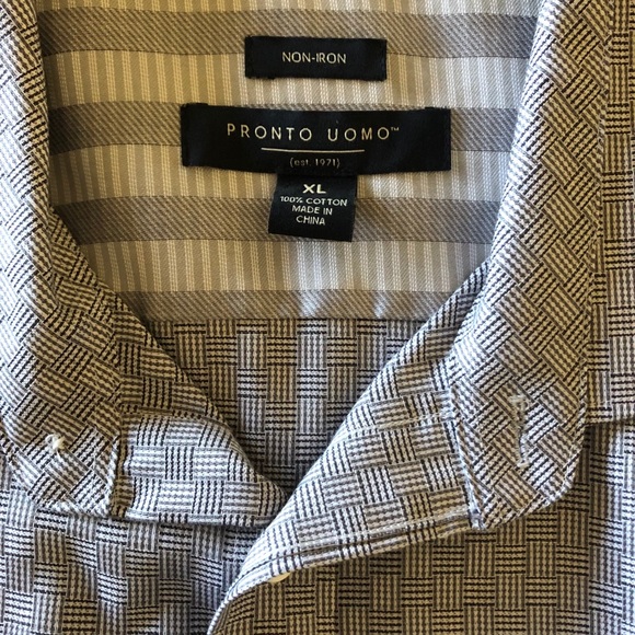Pronto Uomo Non-Iron Black & Gray Shirt XL - Picture 3 of 4